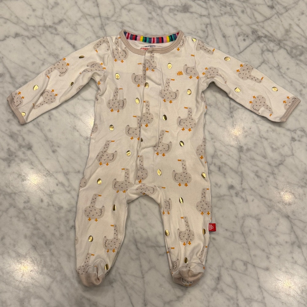 Magnetic Me Baby Footed One-Piece Sleeper in Cream with Gold Accents